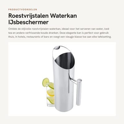 Dailygoods- Waterkan 1,5L - Roestvrij Staal - Stijlvol Design - Voor Thuis/Restaurant - Ideaal voor Koude Dranken - Schokbestendig - Drankkan
