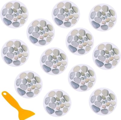 Set van 12 Badstickers, Ronde Zelfklevende Antislip Stickers voor Badkuip en Douche, Inclusief Schraper Tool voor Extra Veiligheid