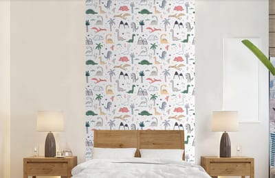 Behang - Fotobehang Patronen - Dino - Boom - Jongetje - Jongens - Kinderen - Kids - Breedte 120 cm x hoogte 240 cm