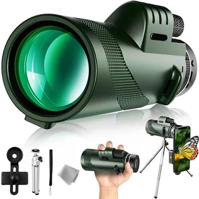 80*100 HD met Smartphonehouder en Statief Krachtige Verrekijker Lange Afstand Draagbare Monoculair of Camping Toerisme Buiten groen
