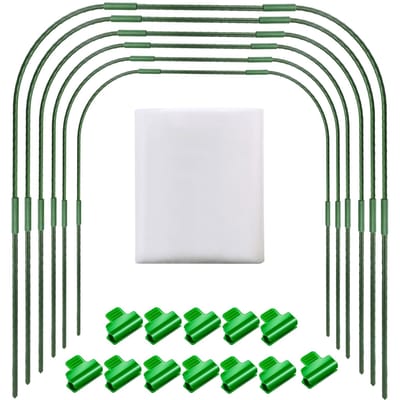 Tuinbogen Kit met Klemmen voor Verhoogde Bedden PE Staalbuis Plantensteun Tuinpalen Bogen Frame white