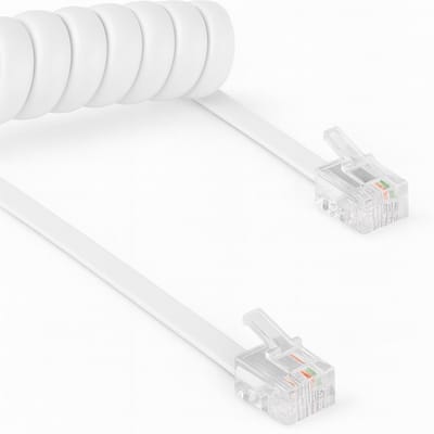 RJ10 kabel - Telefoonhoorn krulsnoer - 4 meter - Wit - 4-aderig - Plat - Allteq