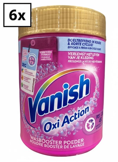 Vanish Oxi Action Was Booster Pink – Vlekverwijderaar Poeder – Krachtige Oxi-Reiniging – Voor Gekleurde Was – 6 × 530 g
