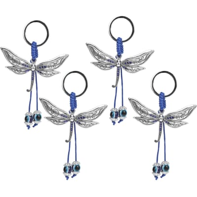 4 Stuks Libel Boze Oog Sleutelhanger Blauw Gevlochten Touw Legering Vintage Libel Boze Oog Sleutelhanger Tas gray