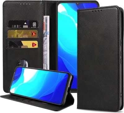 Smartphonica Telefoonhoesje geschikt voor Xiaomi Mi 10 Lite kunstleren Hoesje met Magnetische sluiting en Pasjeshouders Book Case met Klepje - Zwart geschikt voor Xiaomi Mi 10 Lite