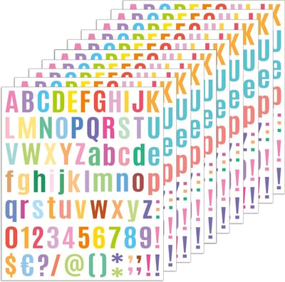 Letter Stickers Alfabet in Kleur - 10 vel - 760 stickers - 25MM Plakletters voor Kinderen en Volwassen - Gekleurde Blokletters & Lettertekens Stickervel
