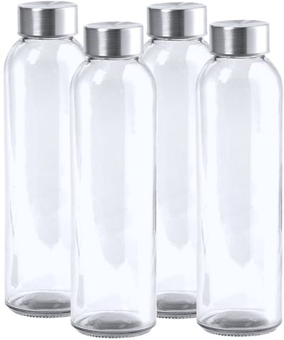 Waterfles/drinkfles AQUAMAN - 6x - glas - transparant - met RVS dop - 500 ml - Sportfles - Bidon