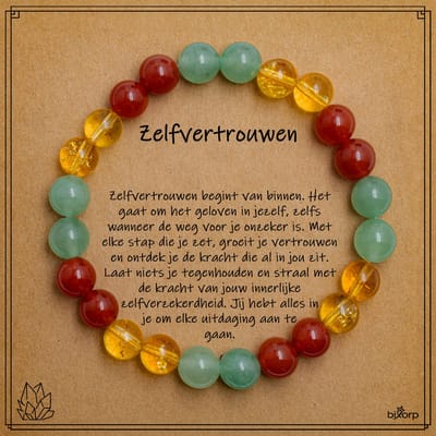 Bixorp Aventurijn + Citrien + Carneool Armband op Cadeau Kaartje - Zelfvertrouwen - 8mm / 18cm Edelsteen Kralenarmband - Inclusief Cadeau Envelop