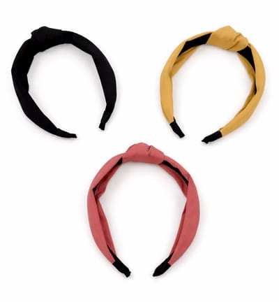 3 stuks - Haarbanden met knoop - Stoffen dames diadeem - Zwart, Roze, Oaker