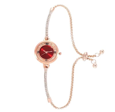 Dameshorloge - Als Rosé Armband - Rosé Goud Rood met Diamonds - RVS