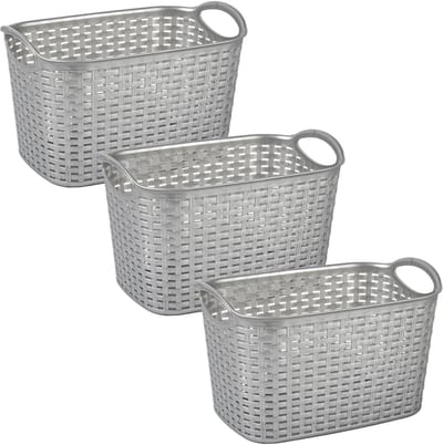 Plasticforte opbergmand kastmandje - 3x - 6,4 liter - zilver - kunststof - 19 x 29 x 18 cm - manden