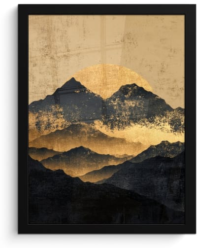 Poster in lijst - Fotolijst 30x40 cm - Posters - Gouden Bergen bij Maanlicht - Posterlijst zwart - Decoratie - Wanddecoratie woonkamer - Muurdecoratie slaapkamer