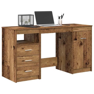 vidaXL - Bureau - met - kast - Oud - hout - Bewerkt - hout