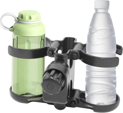 Bekerhouder Kinderwagen - Fleshouder Kinderzitje - Onderweg Dranken - Draaibaar 90 Graden - 16 x 12 x 7 cm - Zwart