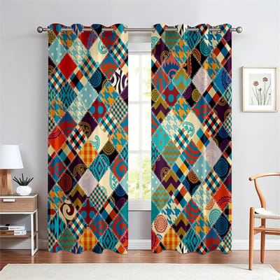 Traditioneel Patroon Decoratieve Gordijnen Bosimi Afrikaanse Stijl 2 Panelen Woonkamer Slaapkamer Keuken Balkon Raamgordijnen 50W130H(CM)X2PCS&Hook