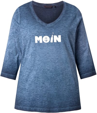 Ulla Popken - Dames - Shirt moin V-hals 3/4-mouw - Marine - Maat 42+
