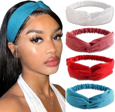 YAGXIG Set van 4 stuks - Dames haarbanden - Knoop cross knitted haarbanden - Dames - Haarband volwassenen - Elastisch - Vrouwen - Meisjes - Yoga - Haaraccessoires