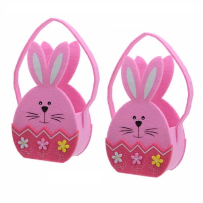 4x stuks paaseieren mandje Paashaas van roze vilt 11 x 20 cm - Paasmandjes