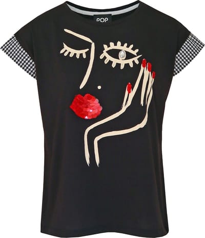 Verysimple • zwart t-shirt met knipogende dame • maat S (IT42)