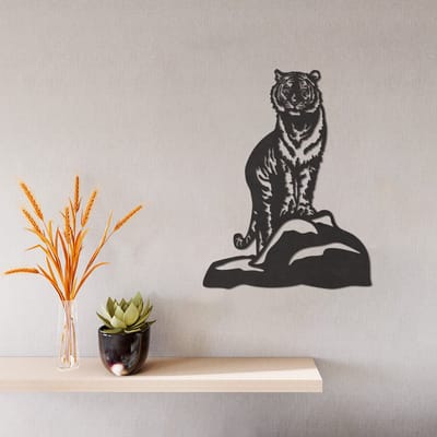 Wanddecoratie Tijger Rots - Muurdecoratie Tijger Rots - Muurdecoratie Hout - Wanddecoratie Hout - Muurdecoratie Woonkamer - Wanddecoratie Woonkamer - Wanddecoratie Industrieel - Wanddecoratie Dieren - Home Decor - Wall Line Art - 37.5 x 29 cm