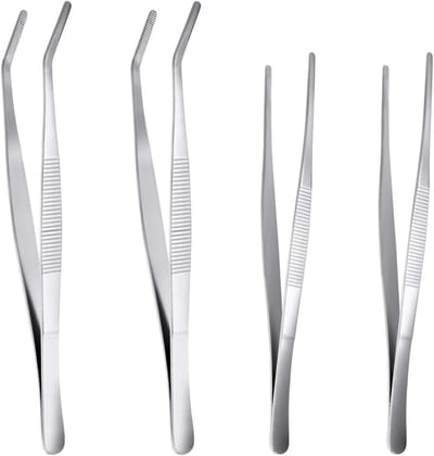 4-delige set pincetten van roestvrij staal, 14 cm lang, met scherpe en gebogen pincetten voor precisiewerk, medisch gebruik en hobbyprojecten