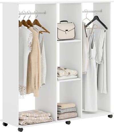 HOMCOM Kledingrek op wielen - Spaanplaat - 120x40x128cm - Wit