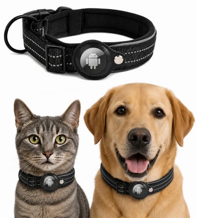 Dierboetiek - Stevige Hondenhalsband en Kattenhalsband Inclusief Android Tracker Tag – Zwart – Verstelbaar - Maat L - Android