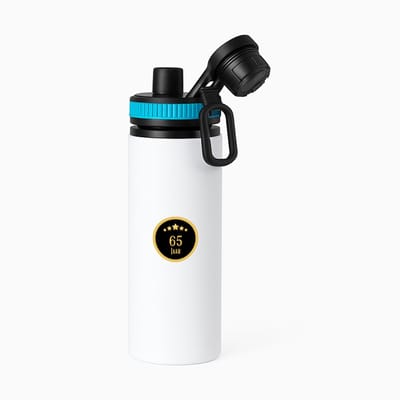 Hacebo® - 65 jaar waterfles met draaidop blauw - iemand die 65 jaar is geworden of 65 jaar lang een relatie hebben of getrouwd zijn - verjaardagscadeau - verjaardag - cadeau - kado - geschenk - gift - relatie - water fles - 850ML