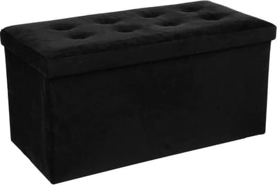 Atmosphera Poef/hocker - zwart - MDF/fluweel - 76 x 38 x 38 cm - opvouwbaar - opbergbox