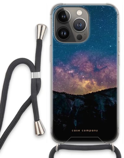 Case Company® - Hoesje met koord geschikt voor iPhone 13 Pro hoesje met Koord - Travel to space - Telefoonhoesje met Zwart Koord - Bescherming aan alle Kanten en Over de Schermrand