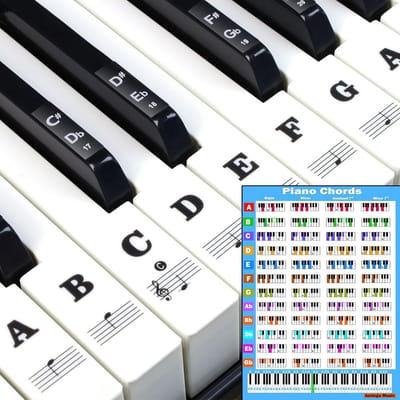 Leer Stickers voor Pianotoetsenbord met Akkoordenkaart - Geschikt voor 88/61/54/49 Toetsen
