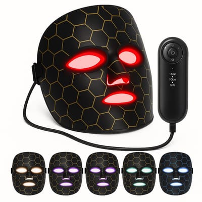 Element® LED Gezichtsmasker - 4-in-1 Lichttherapie - Rood, Blauw, Groen & Geel Licht - Anti-Acne & Anti-Aging - Collageen Booster - Incl. Afstandsbediening
