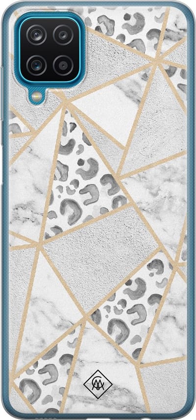 Casimoda® hoesje - Geschikt voor Samsung A12 - Stone & Leopard Print - Backcover - Siliconen/TPU - Bruin/beige