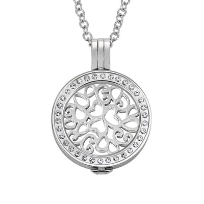 Quiges - Munthouder met Ketting en Munt 25mm Hartjes - RVS Zilverkleurig met Zirkonia - EPRHZ165