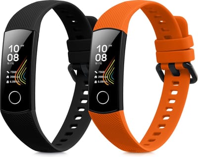 kwmobile 2x horlogebandjes geschikt voor HONOR Band 5 / Band 4 bandje - Smartwatch bandjes van TPU - Activity tracker horloge band in zwart / oranje