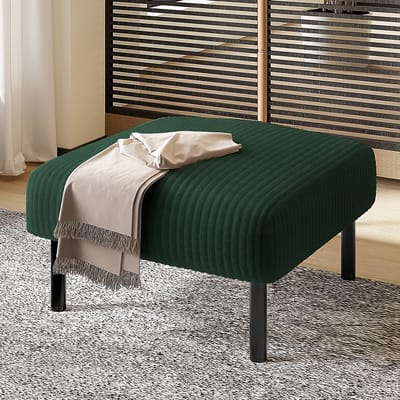 Pugsdrly Kruk van hoogwaardig geribd textiel met metalen frame – Ultrazachte fluwelen bekleding voor ultiem comfort – Veelzijdig, te gebruiken als voetenbank, kruk of bijzettafel – Supersnelle montage zonder gereedschap