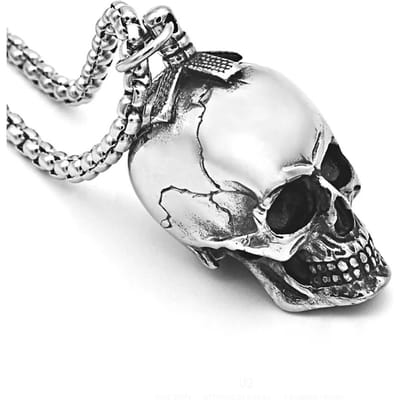 Gothic Driedimensionale Doodskop Hanger Ketting Mannen Dominant Retro Roestvrij Staal Doodskop Biker Ketting Street Hip Hop Sieraden white