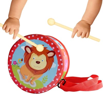 Speelgoed Trommel - Houten Instrument - Muzikale Ontwikkeling - Zachte Houten Afwerking - 17 x 17 x 6 cm - Houtkleur