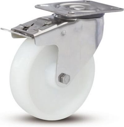 Nylon RVS zwenkwiel geremd met topplaat - 80mm - 140kg