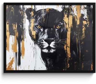 Poster in lijst - Fotolijst 70x50 cm - Posters - Panter - Zwart - Abstract - Verfstreken - Posterlijst zwart - Decoratie - Wanddecoratie woonkamer - Muurdecoratie slaapkamer