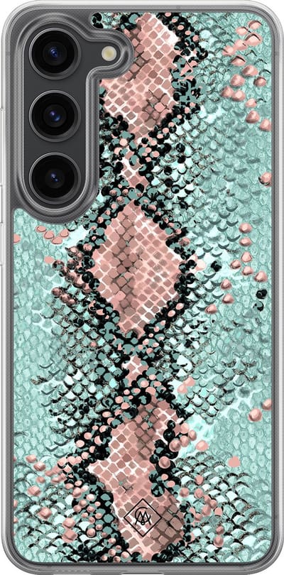 Casimoda® hoesje - Geschikt voor Samsung Galaxy S23 Plus - Slangenprint pastel mint - 2-in-1 case - Schokbestendig - Slangenprint - Verhoogde randen - Groen, Transparant