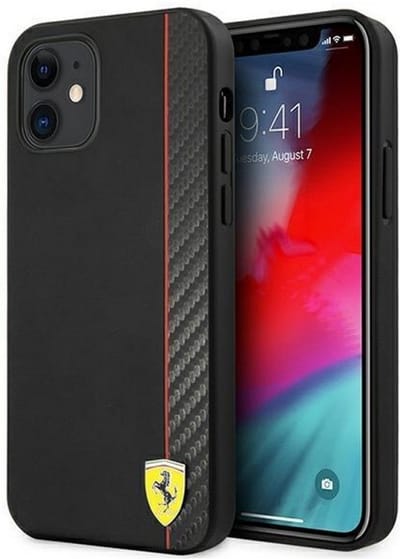 Ferrari Smooth Carbon Back Case - Geschikt voor Apple iPhone 12 Mini (5.4") - Zwart
