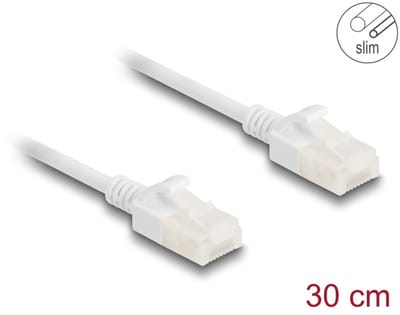 Delock RJ45 Network Cable Cat.6A plug to plug with robust latch for industrial use U/UTP Slim 0.3 m white