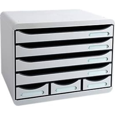 Exacompta STOREBOX Office lichtgrijs, 7 open laden A4+ liggend, 27 cm diep, geruisloos, veiligheidsstop, stapelbaar, 25 jaar