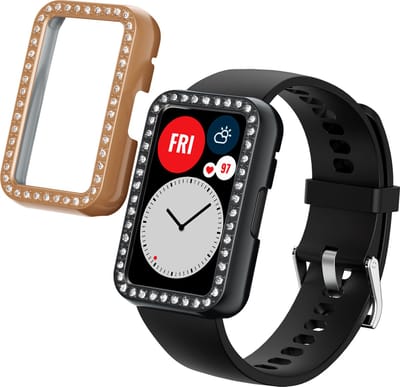 kwmobile 2x kunststof horloge rand bescherming geschikt voor Huawei Watch Fit Beschermhoes - Glitter beschermhoesje zwart / roségoud