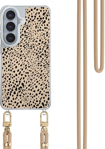 Casimoda® hoesje met beige koord - Geschikt voor Samsung S26 - Stippen bruin abstract - Afneembaar koord - TPU/polycarbonaat - Bruin/beige