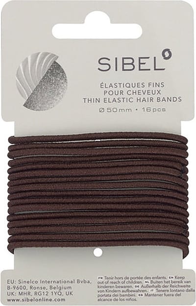 Sibel - Thin Elastic Hair Bands - Brown - 16 Stuks