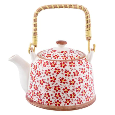 Clayre & Eef Theepot met Filter 700 ml Rood Keramiek Bloemen