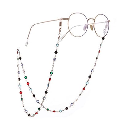 Grote Shiny Rhinestone Bril Chain Cord voor Dames - Zonnebril Houder, Lanyard, Roze Goud Ton, Zwart