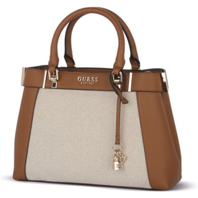 GUESS Handtas Schoudertas Anadela Three Compartment Satchel Bag Natural / Cognac Veelkleurig